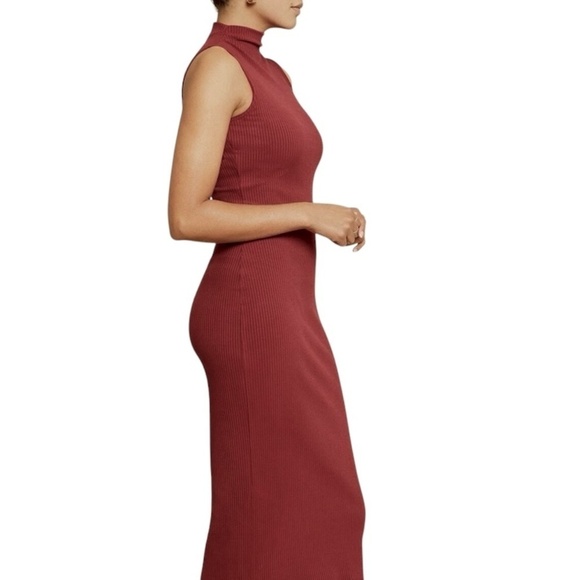 AMOUR VERT Ribbed Maxi Dress Sleeveless Side Slits Modal Blend Raisin Brown